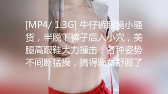 [MP4/ 1.3G] 牛仔裤眼镜小骚货，半脱下裤子后入小穴，美腿高跟鞋大力撞击，各种姿势不间断猛操，搞得骚女舒服了